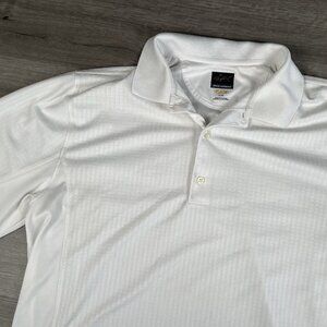 Greg Norman Polo Shirt Mens Size Large White Short Sleeve Shark Play Dry Golf